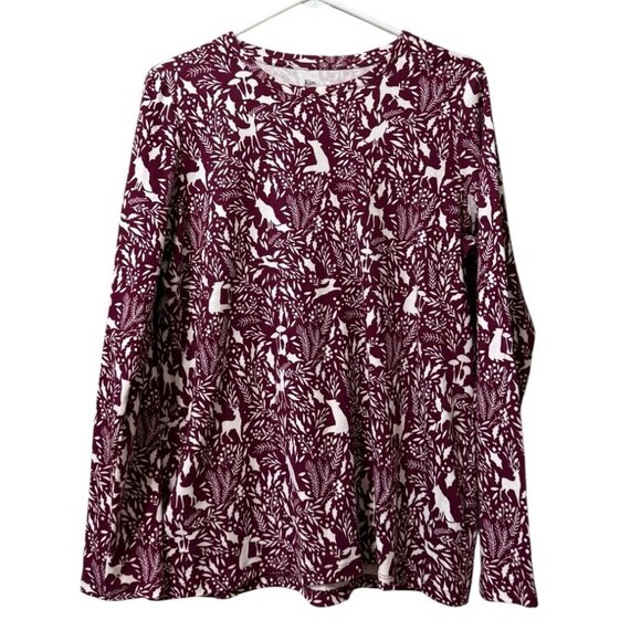 Kim Rogers Women Size Medium Long Sleeve Shirt Deer Fox Print Stretch Holiday - Picture 1 of 9